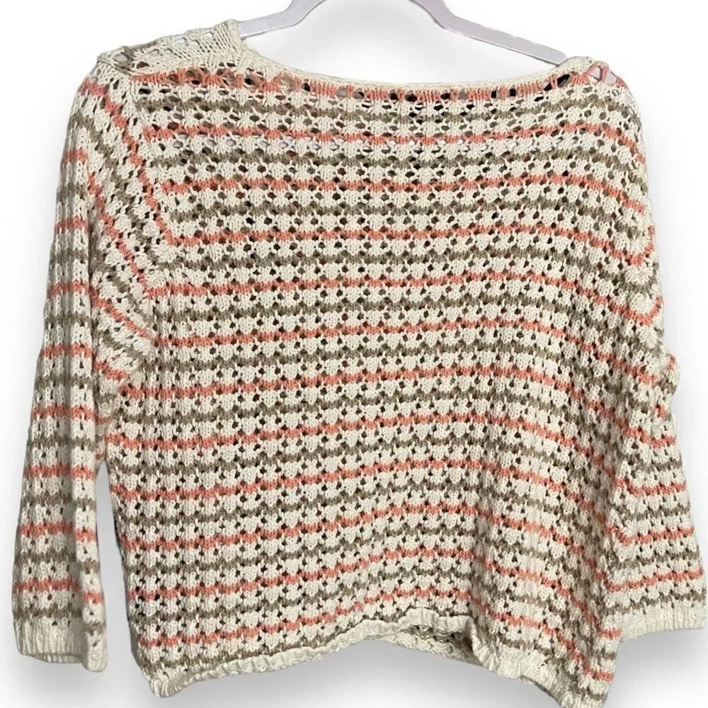 Norton McNaughton Open Crochet Knit Sweater Women's XL Multicolor Cropped Boho - Picture 3 of 9